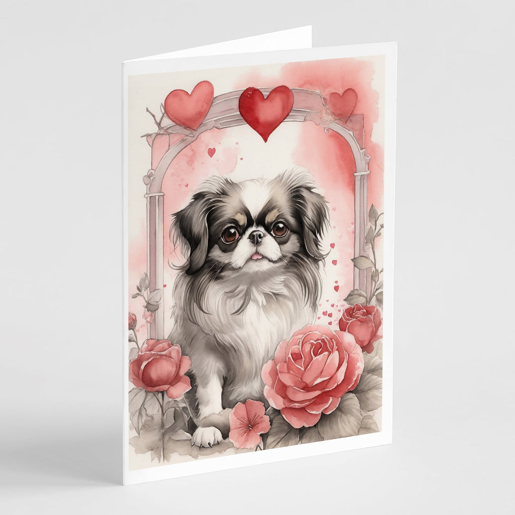 Japanese Chin Valentine Roses Greeting Cards Pack of 8 Blank Cards with Envelopes Whimsical A7 Size 5x7