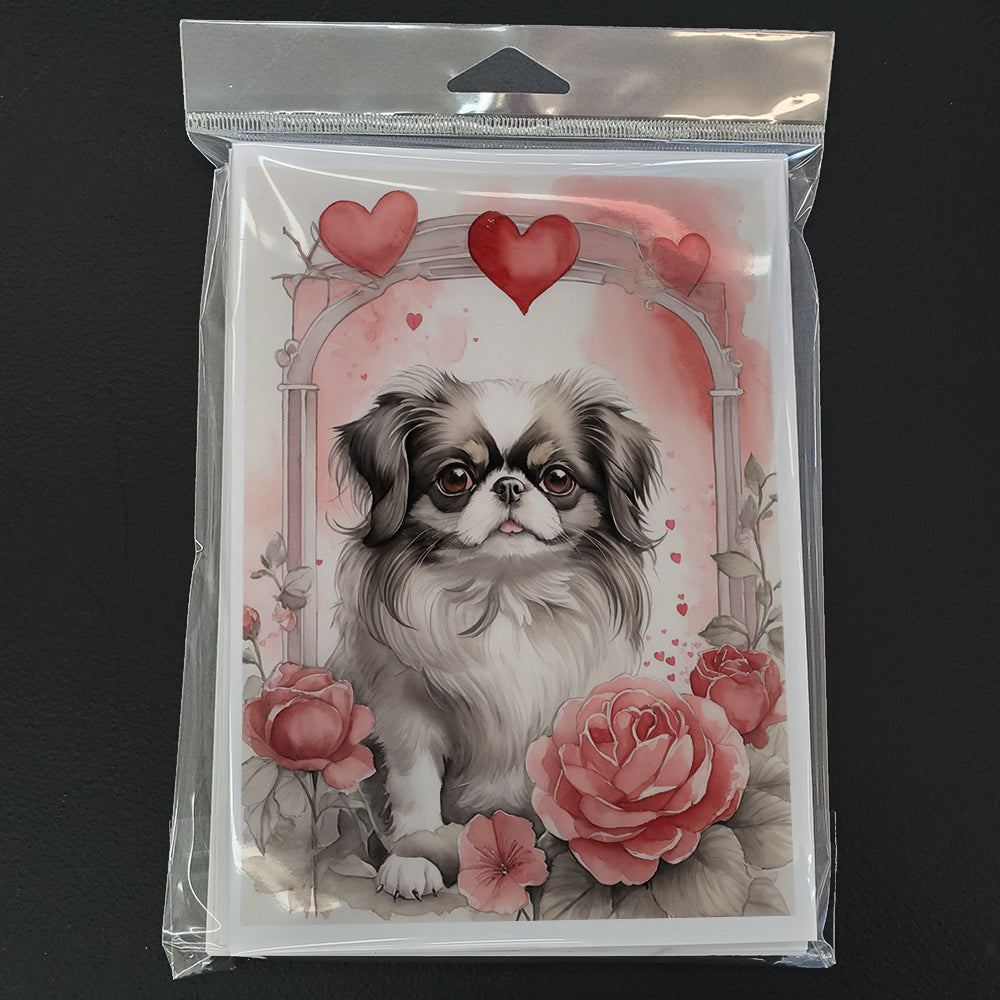 Japanese Chin Valentine Roses Greeting Cards Pack of 8 Blank Cards with Envelopes Whimsical A7 Size 5x7
