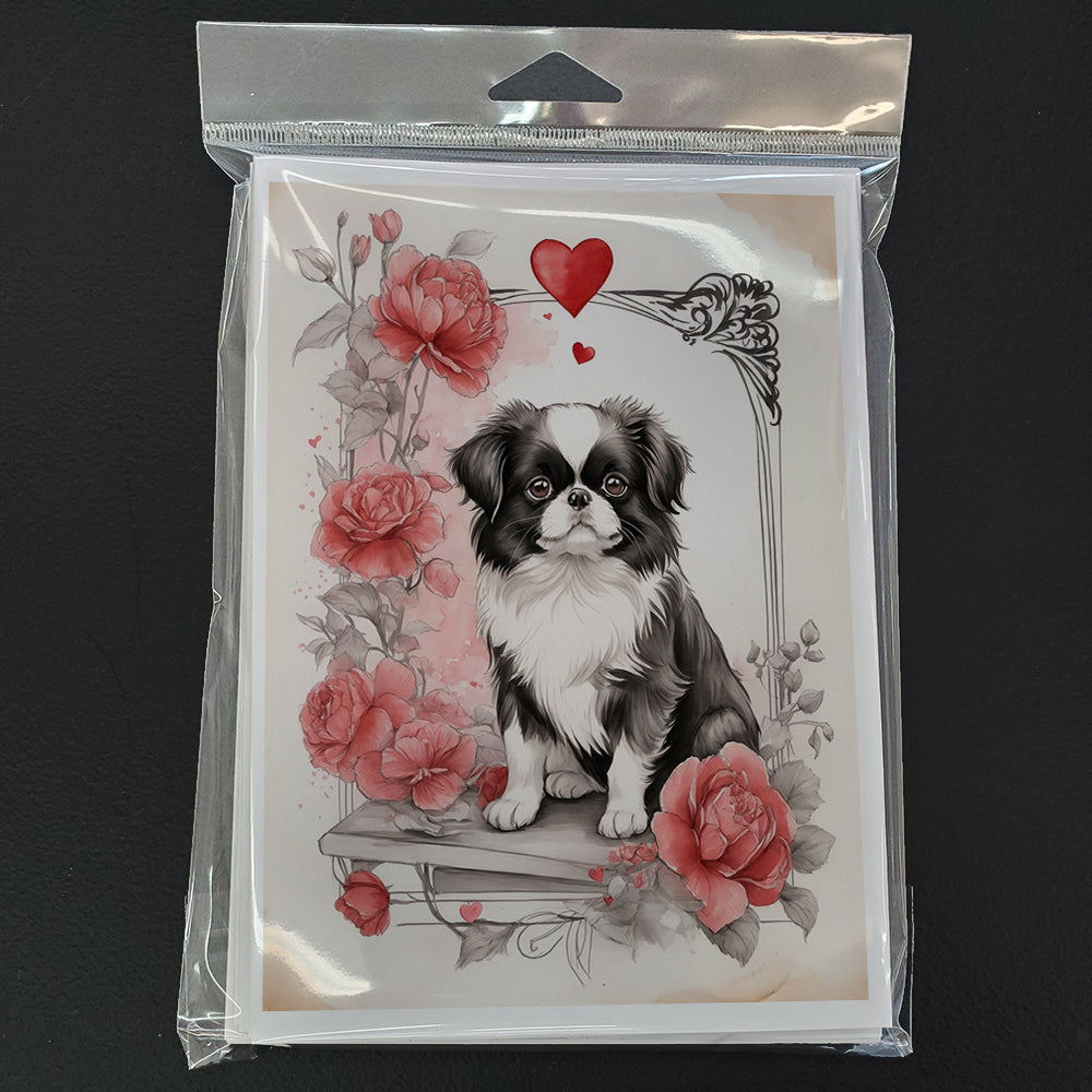 Japanese Chin Valentine Roses Greeting Cards Pack of 8 Blank Cards with Envelopes Whimsical A7 Size 5x7