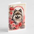 Keeshond Valentine Roses Greeting Cards Pack of 8 Blank Cards with Envelopes Whimsical A7 Size 5x7