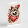 Keeshond Valentine Roses Greeting Cards Pack of 8 Blank Cards with Envelopes Whimsical A7 Size 5x7