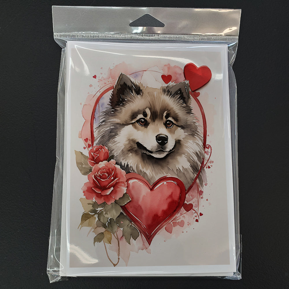Keeshond Valentine Roses Greeting Cards Pack of 8 Blank Cards with Envelopes Whimsical A7 Size 5x7