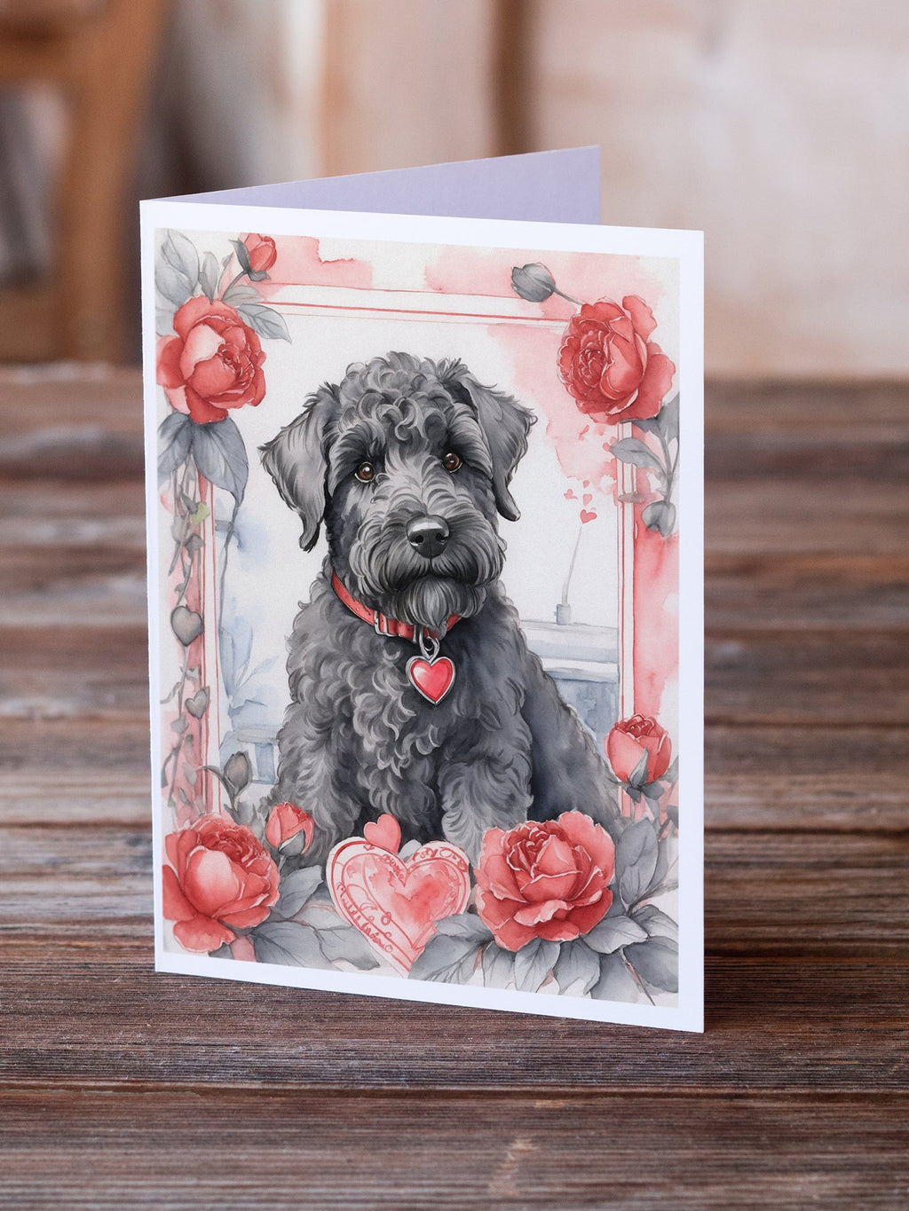 Kerry Blue Terrier Valentine Roses Greeting Cards Pack of 8 Blank Cards with Envelopes Whimsical A7 Size 5x7