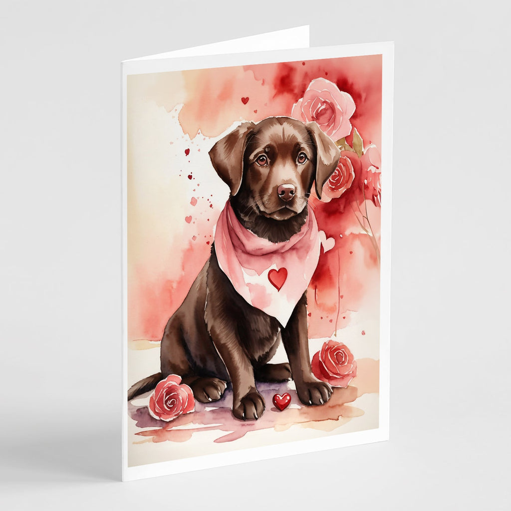 Chocolate Labrador Retriever Valentine Roses Greeting Cards Pack of 8 Blank Cards with Envelopes Whimsical A7 Size 5x7