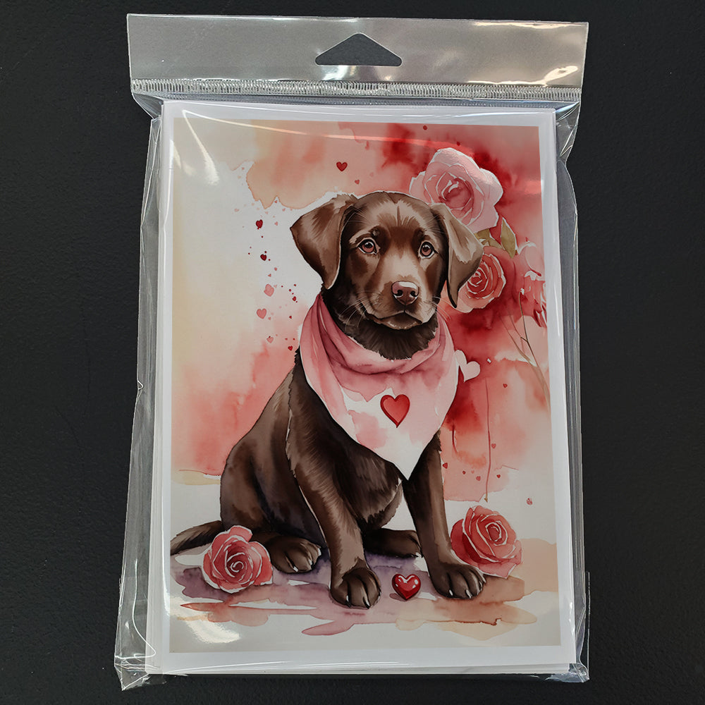 Chocolate Labrador Retriever Valentine Roses Greeting Cards Pack of 8 Blank Cards with Envelopes Whimsical A7 Size 5x7