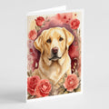 Yellow Labrador Retriever Valentine Roses Greeting Cards Pack of 8 Blank Cards with Envelopes Whimsical A7 Size 5x7