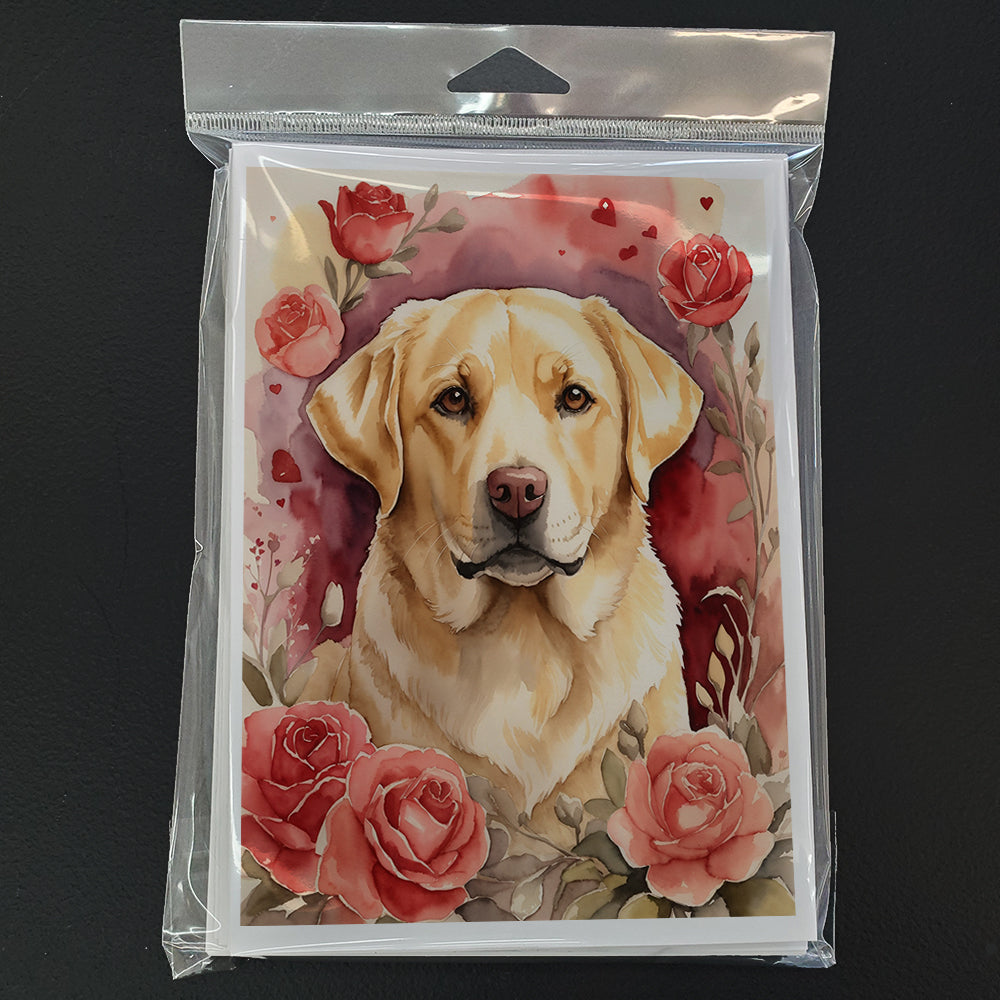 Yellow Labrador Retriever Valentine Roses Greeting Cards Pack of 8 Blank Cards with Envelopes Whimsical A7 Size 5x7
