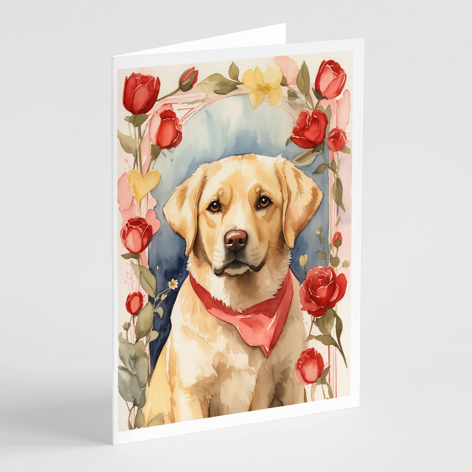 Yellow Labrador Retriever Valentine Roses Greeting Cards Pack of 8 Blank Cards with Envelopes Whimsical A7 Size 5x7