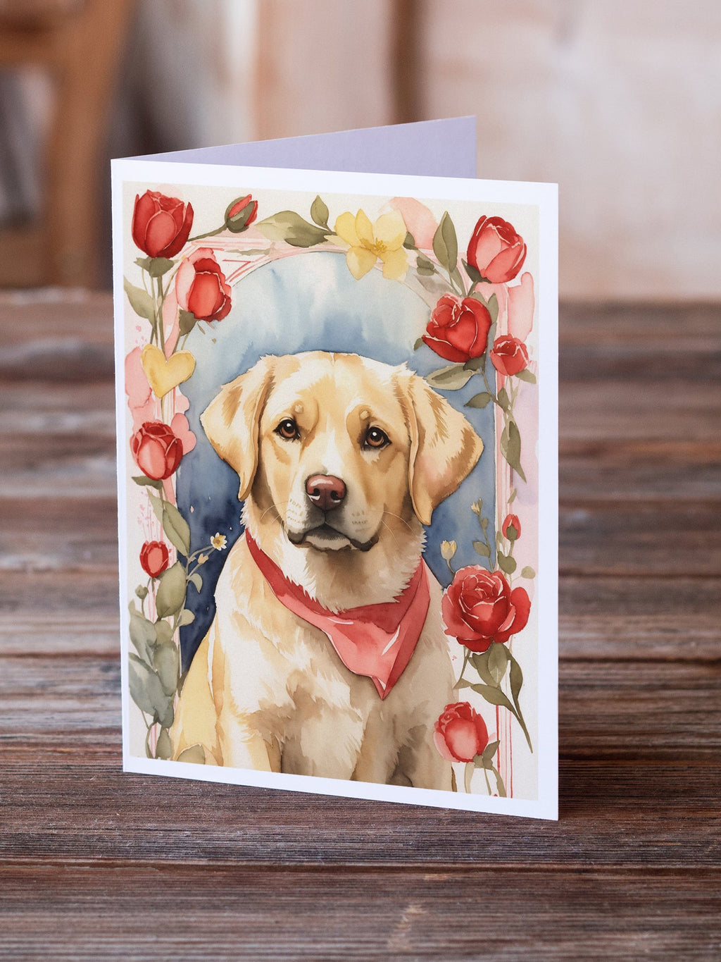 Yellow Labrador Retriever Valentine Roses Greeting Cards Pack of 8 Blank Cards with Envelopes Whimsical A7 Size 5x7