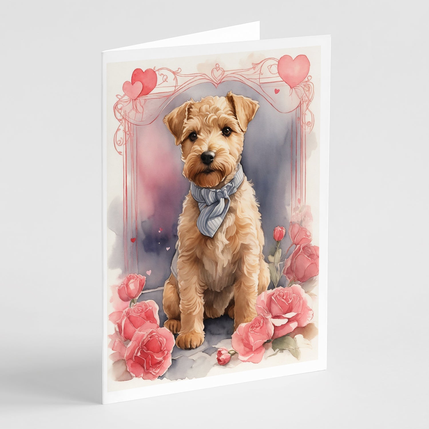 Lakeland Terrier Valentine Roses Greeting Cards Pack of 8 Blank Cards with Envelopes Whimsical A7 Size 5x7