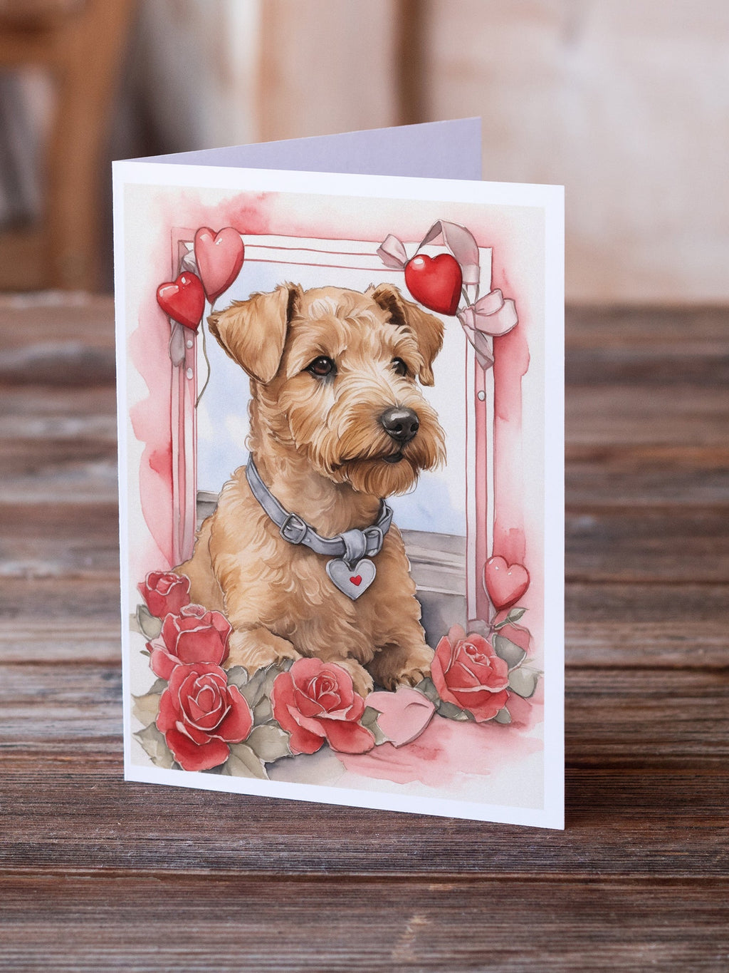Lakeland Terrier Valentine Roses Greeting Cards Pack of 8 Blank Cards with Envelopes Whimsical A7 Size 5x7