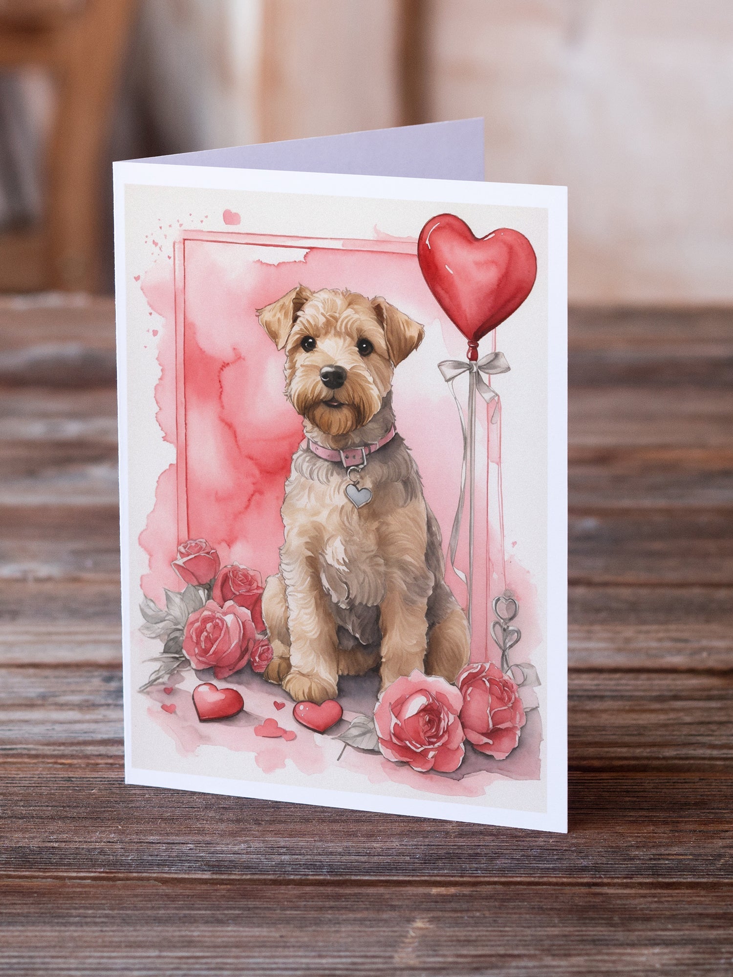 Lakeland Terrier Valentine Roses Greeting Cards Pack of 8 Blank Cards with Envelopes Whimsical A7 Size 5x7