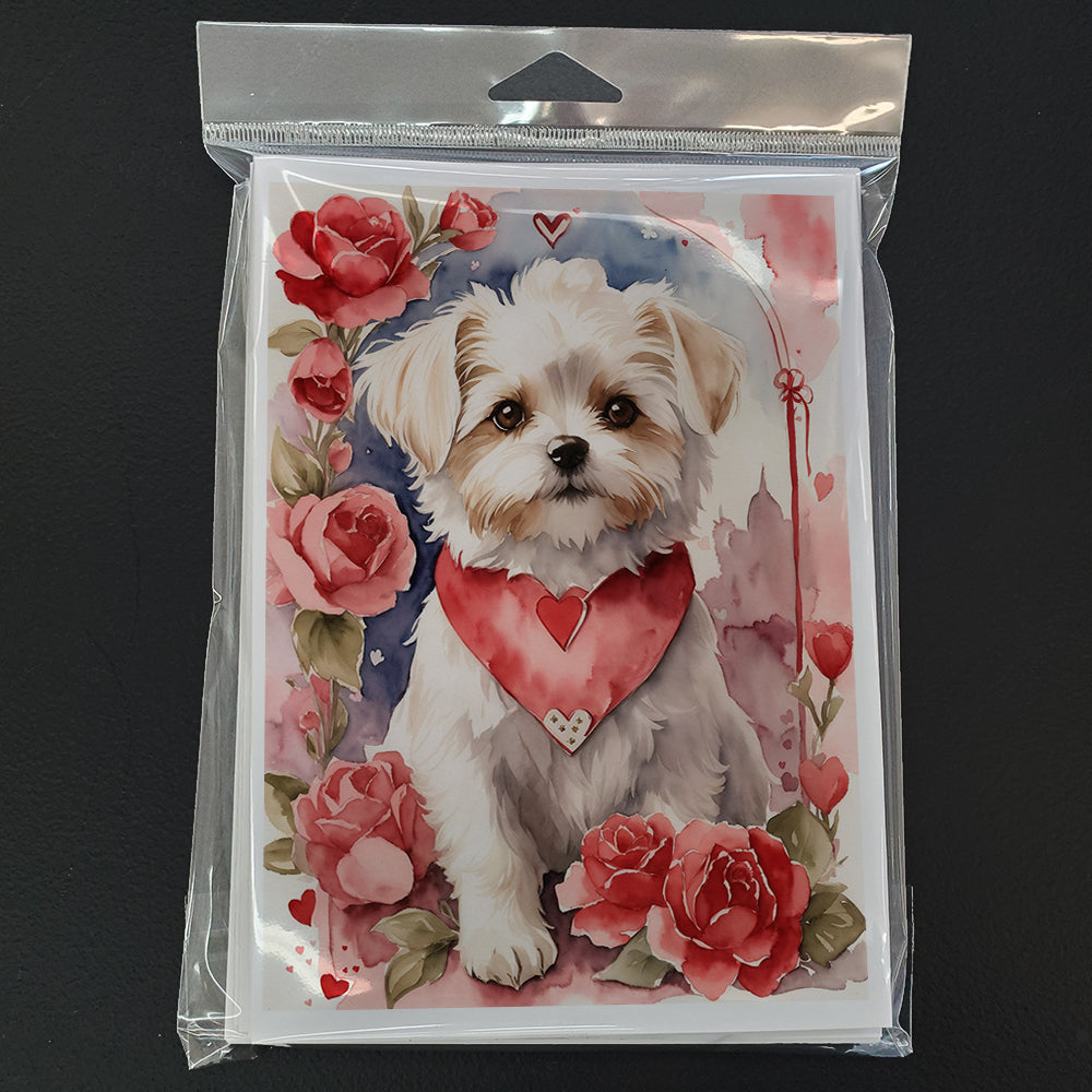 Maltese Valentine Roses Greeting Cards Pack of 8 Blank Cards with Envelopes Whimsical A7 Size 5x7