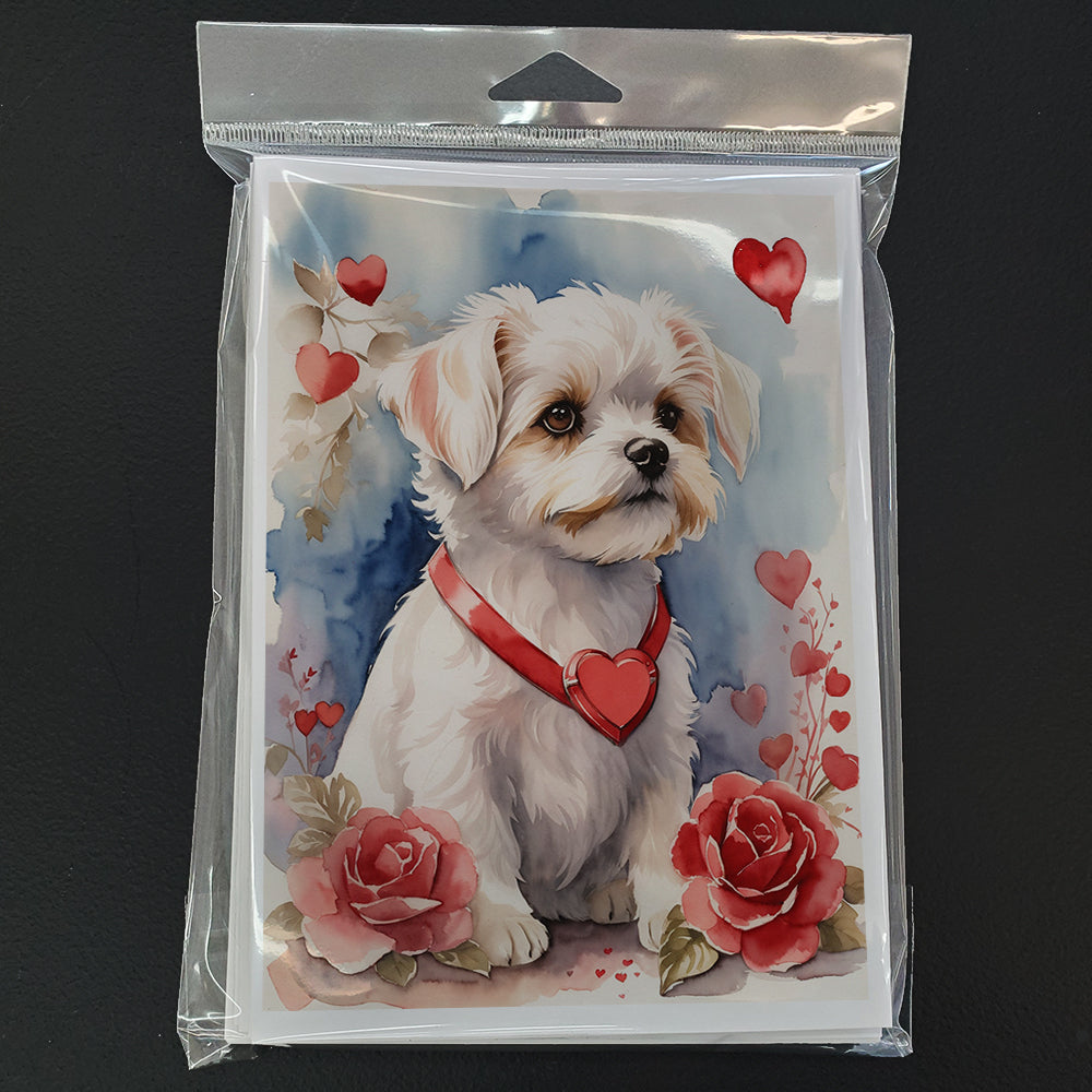 Maltese Valentine Roses Greeting Cards Pack of 8 Blank Cards with Envelopes Whimsical A7 Size 5x7