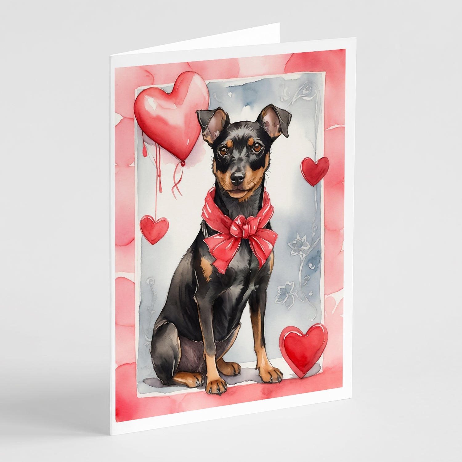 Manchester Terrier Valentine Roses Greeting Cards Pack of 8 Blank Cards with Envelopes Whimsical A7 Size 5x7