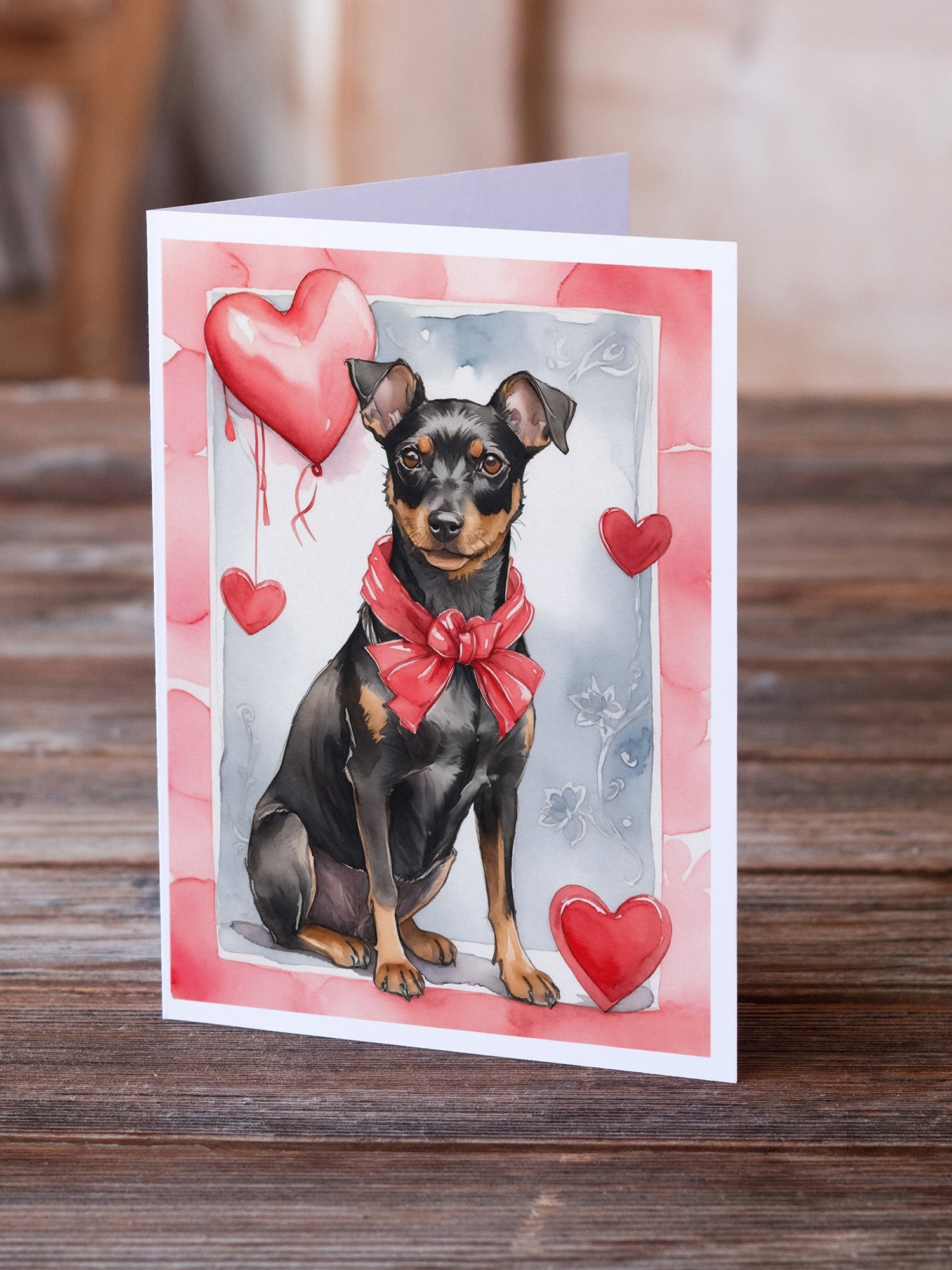Manchester Terrier Valentine Roses Greeting Cards Pack of 8 Blank Cards with Envelopes Whimsical A7 Size 5x7
