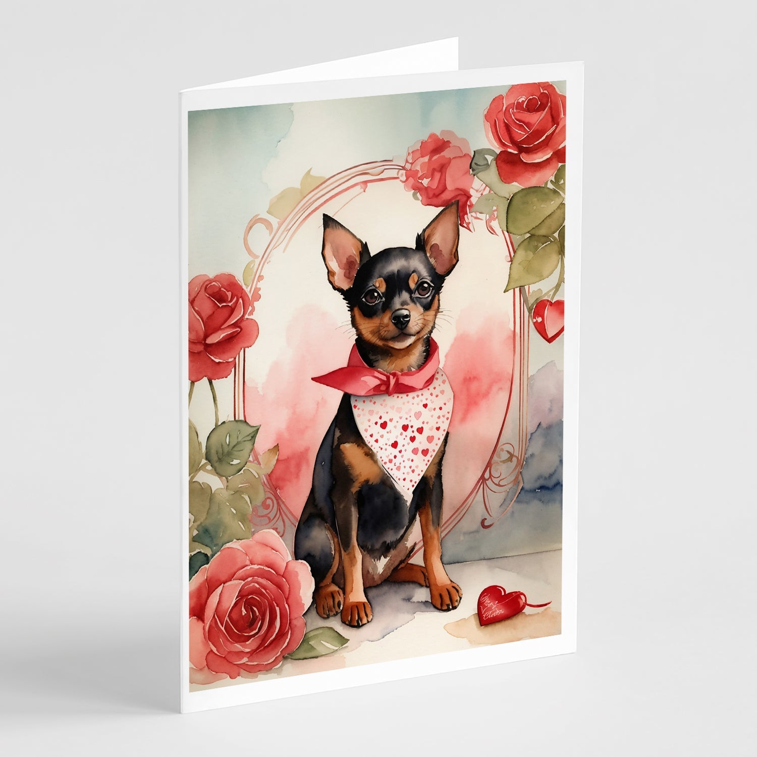Miniature Pinscher Valentine Roses Greeting Cards Pack of 8 Blank Cards with Envelopes Whimsical A7 Size 5x7