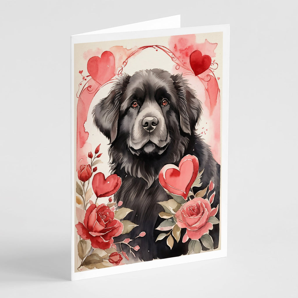 Newfoundland Valentine Roses Greeting Cards Pack of 8 Blank Cards with Envelopes Whimsical A7 Size 5x7