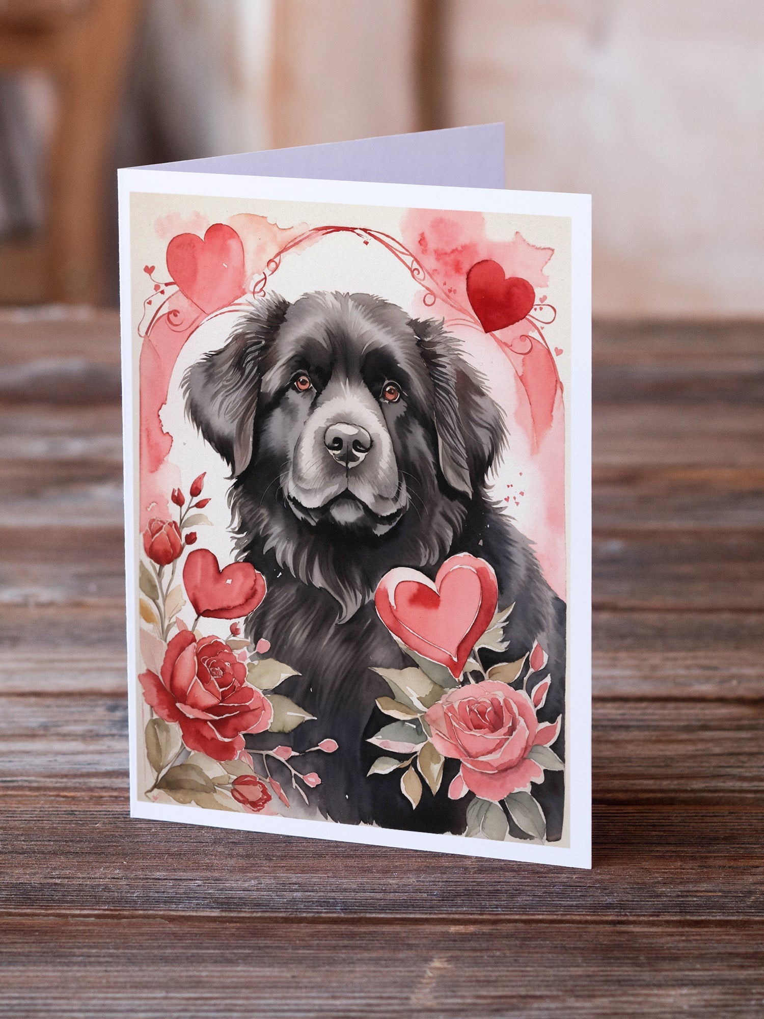 Newfoundland Valentine Roses Greeting Cards Pack of 8 Blank Cards with Envelopes Whimsical A7 Size 5x7