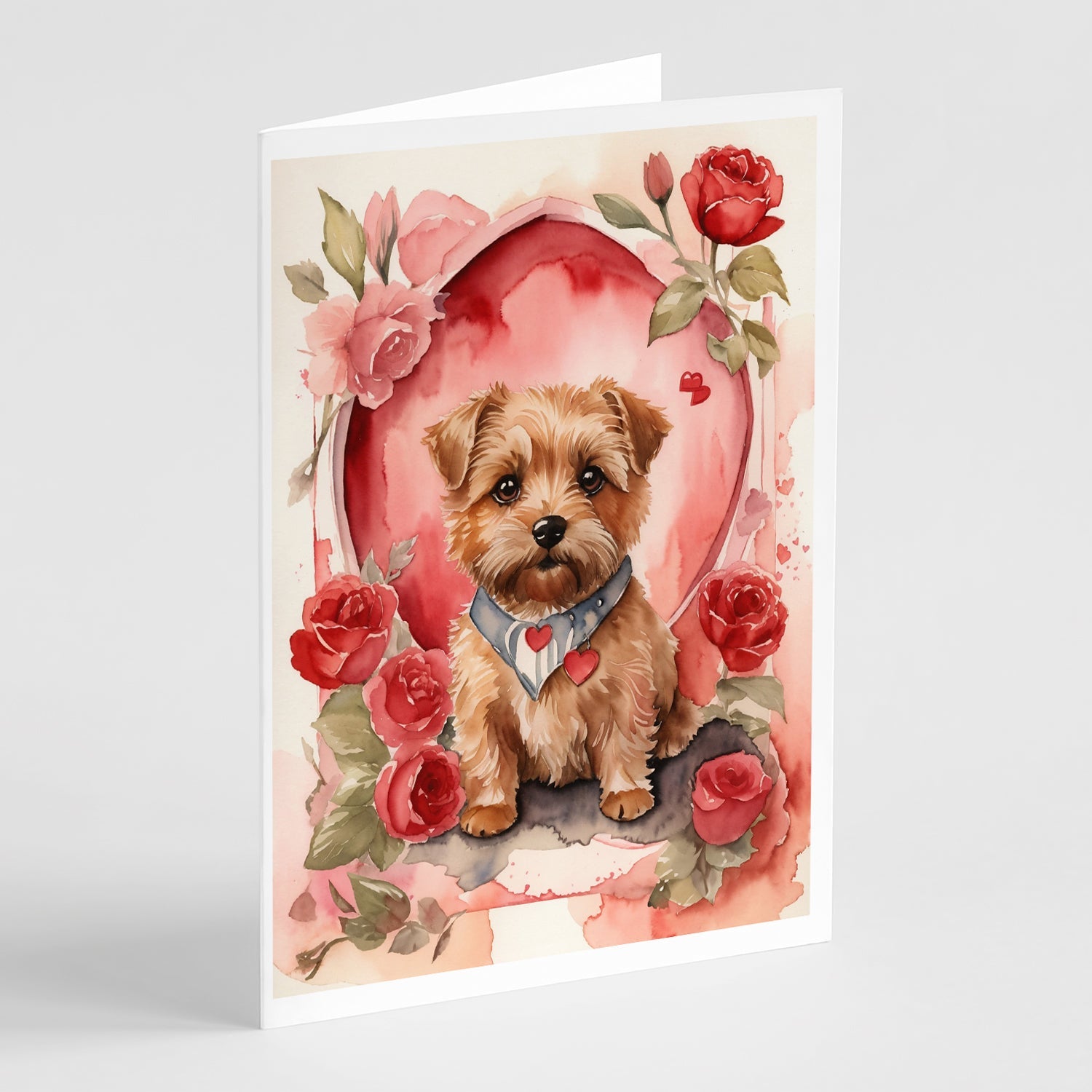 Norfolk Terrier Valentine Roses Greeting Cards Pack of 8 Blank Cards with Envelopes Whimsical A7 Size 5x7
