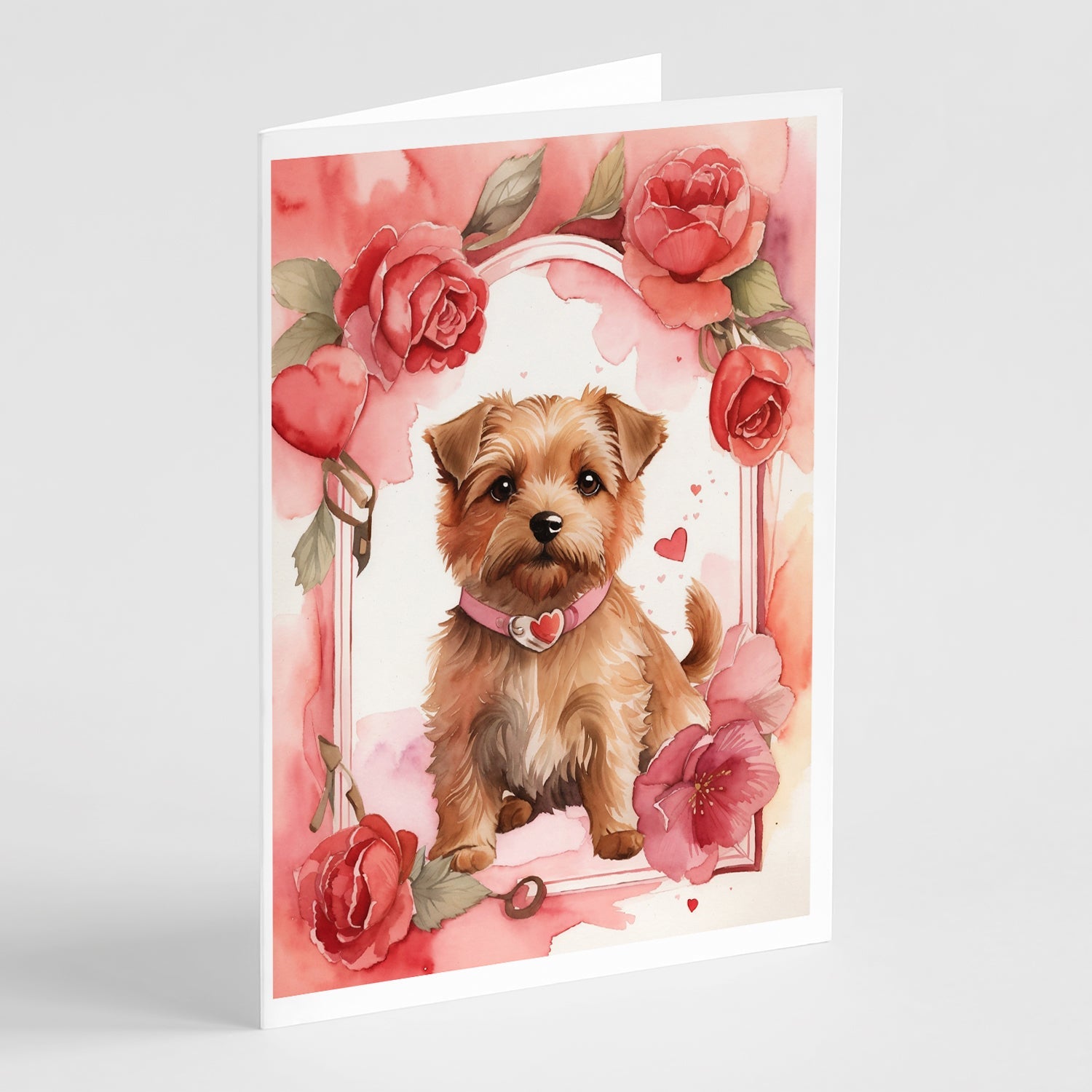Norfolk Terrier Valentine Roses Greeting Cards Pack of 8 Blank Cards with Envelopes Whimsical A7 Size 5x7
