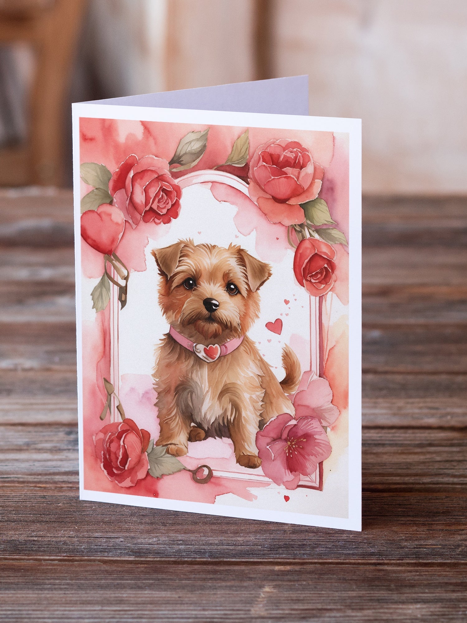 Norfolk Terrier Valentine Roses Greeting Cards Pack of 8 Blank Cards with Envelopes Whimsical A7 Size 5x7