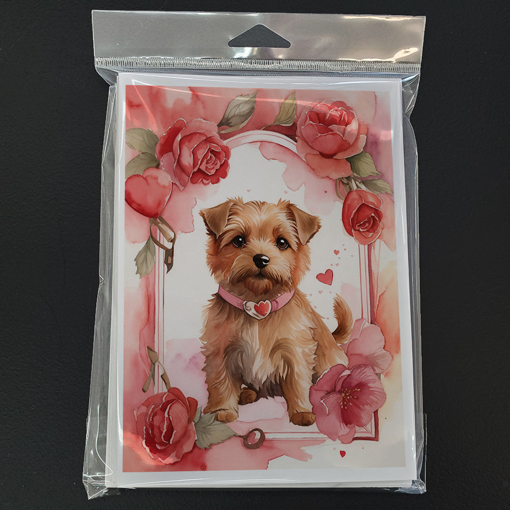 Norfolk Terrier Valentine Roses Greeting Cards Pack of 8 Blank Cards with Envelopes Whimsical A7 Size 5x7