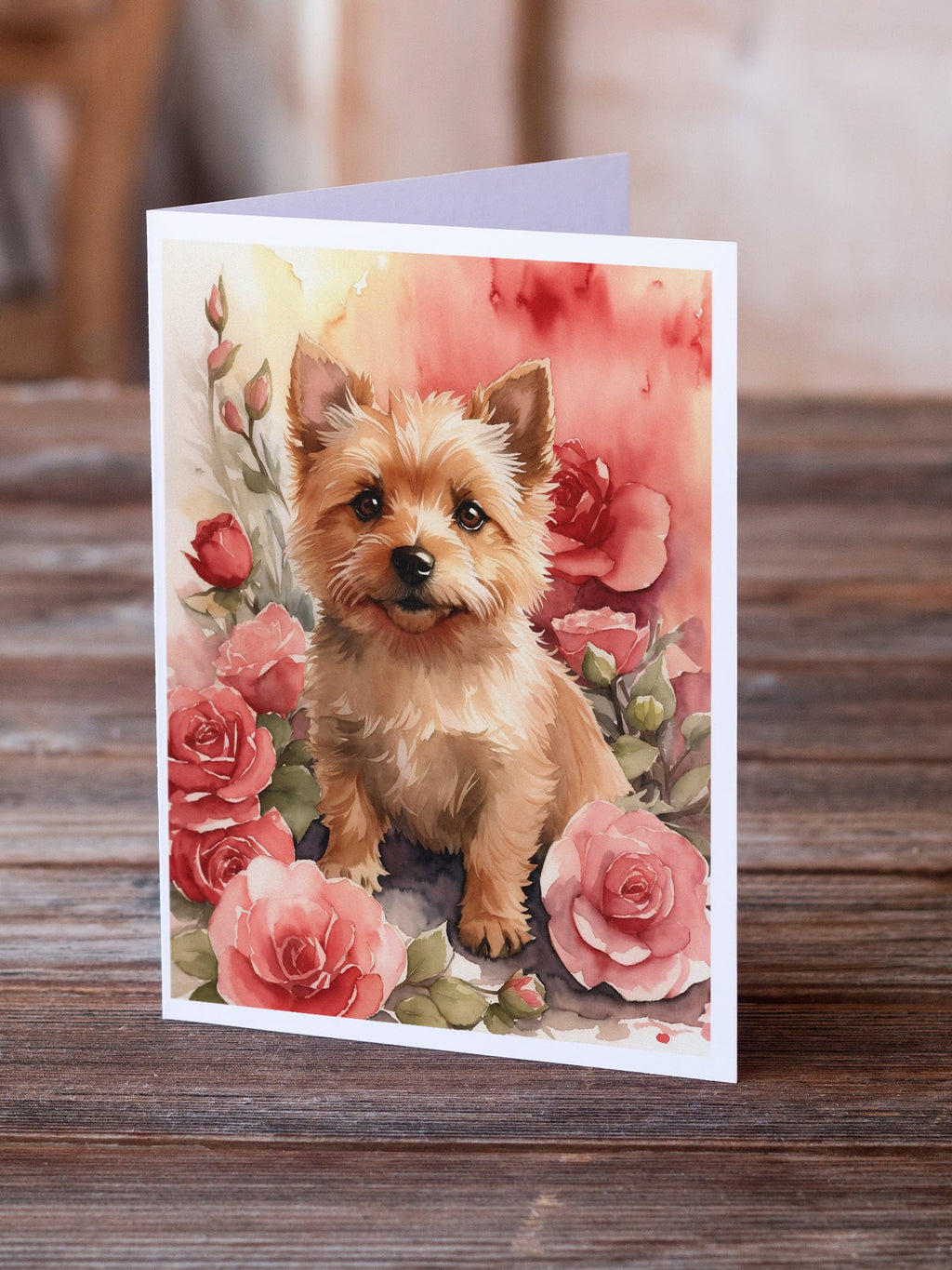 Norwich Terrier Valentine Roses Greeting Cards Pack of 8 Blank Cards with Envelopes Whimsical A7 Size 5x7