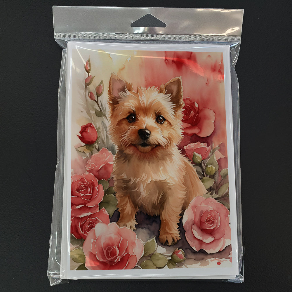 Norwich Terrier Valentine Roses Greeting Cards Pack of 8 Blank Cards with Envelopes Whimsical A7 Size 5x7