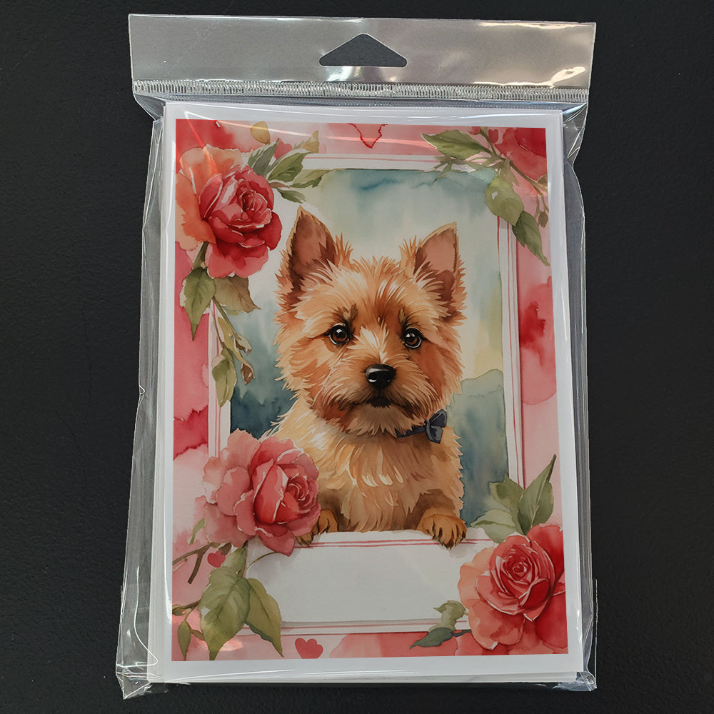 Norwich Terrier Valentine Roses Greeting Cards Pack of 8 Blank Cards with Envelopes Whimsical A7 Size 5x7