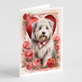 Old English Sheepdog Valentine Roses Greeting Cards Pack of 8 Blank Cards with Envelopes Whimsical A7 Size 5x7