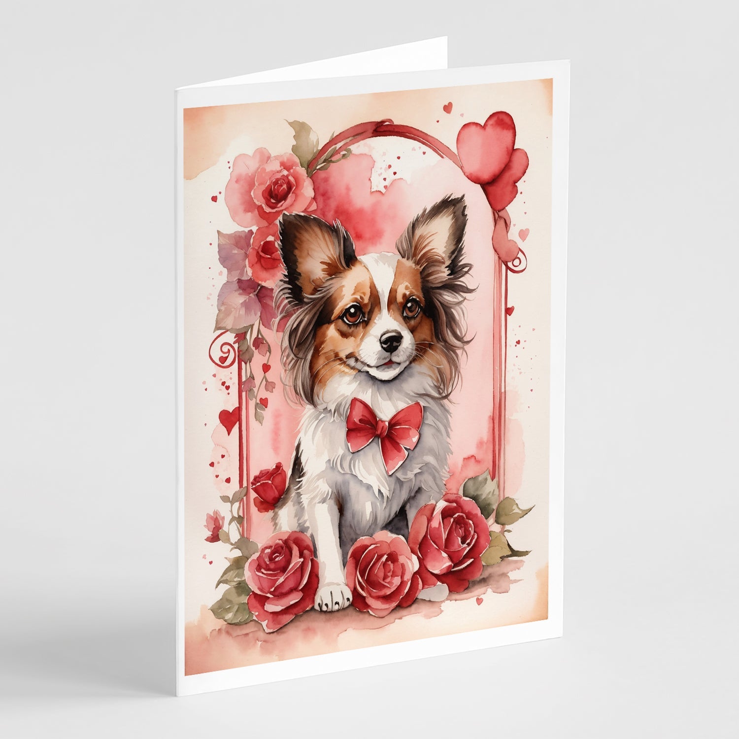 Papillon Valentine Roses Greeting Cards Pack of 8 Blank Cards with Envelopes Whimsical A7 Size 5x7