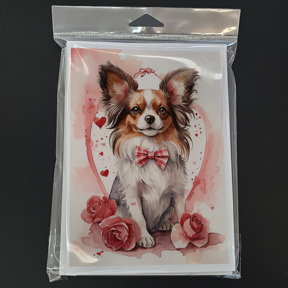 Papillon Valentine Roses Greeting Cards Pack of 8 Blank Cards with Envelopes Whimsical A7 Size 5x7