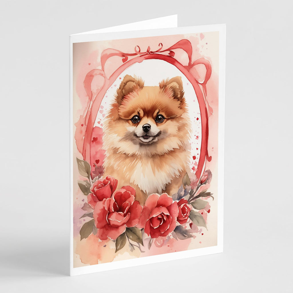Pomeranian Valentine Roses Greeting Cards Pack of 8 Blank Cards with Envelopes Whimsical A7 Size 5x7