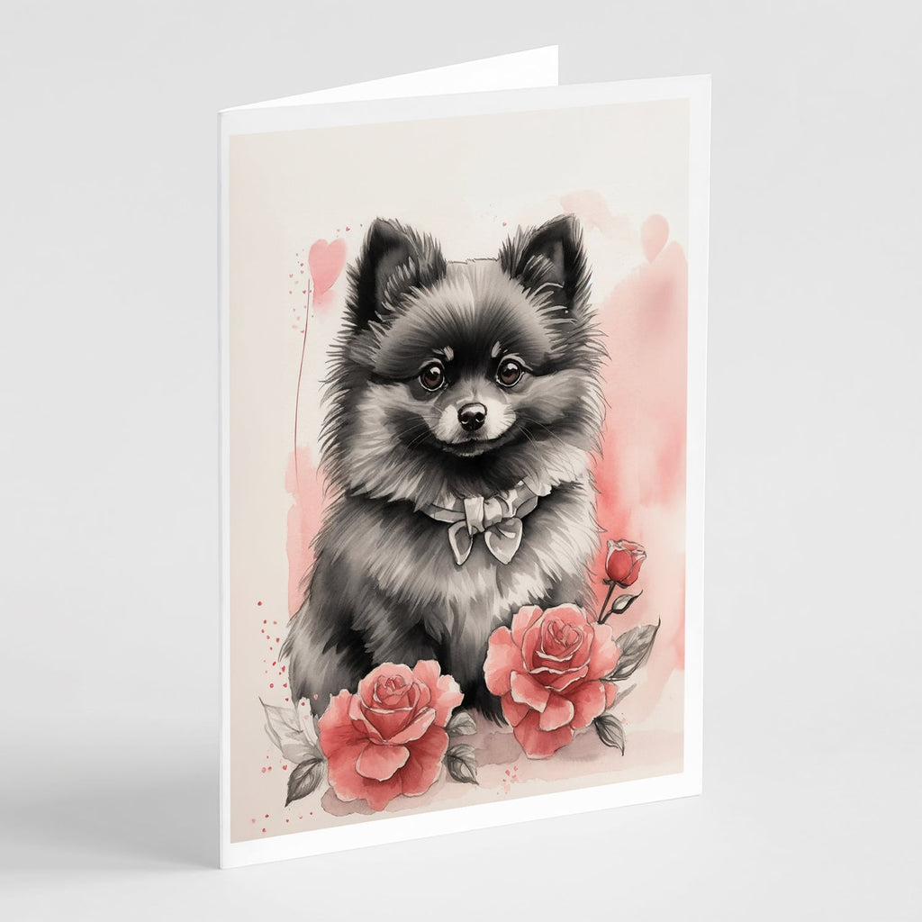Black Pomeranian Valentine Roses Greeting Cards Pack of 8 Blank Cards with Envelopes Whimsical A7 Size 5x7