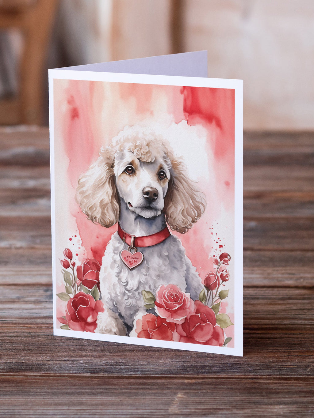 Poodle Valentine Roses Greeting Cards Pack of 8 Blank Cards with Envelopes Whimsical A7 Size 5x7