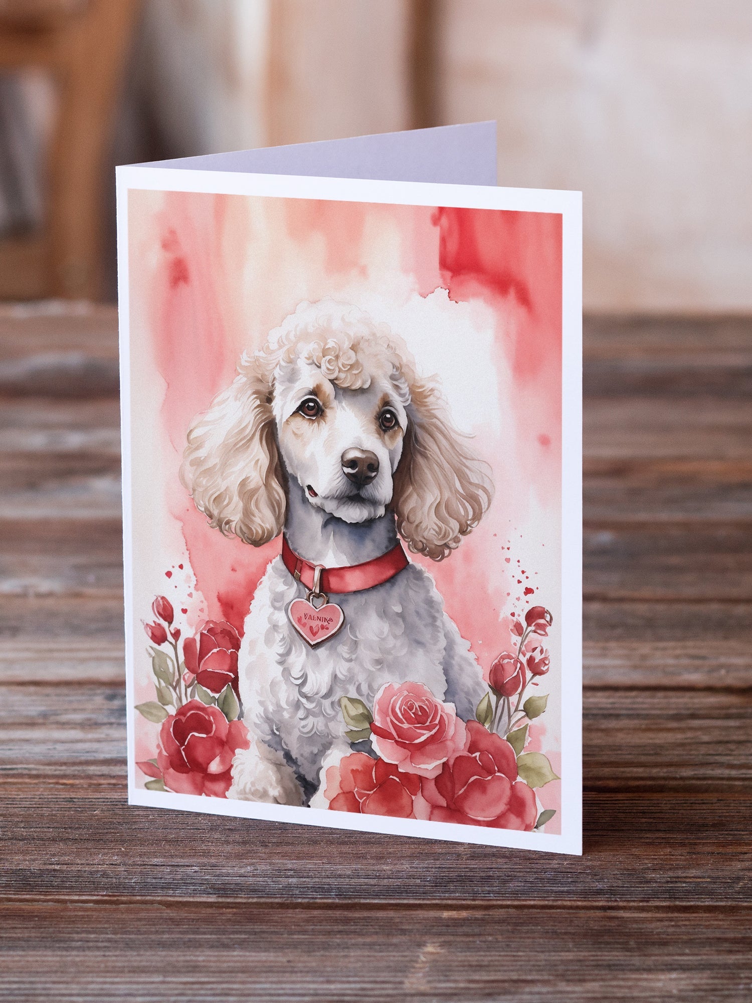Poodle Valentine Roses Greeting Cards Pack of 8 Blank Cards with Envelopes Whimsical A7 Size 5x7