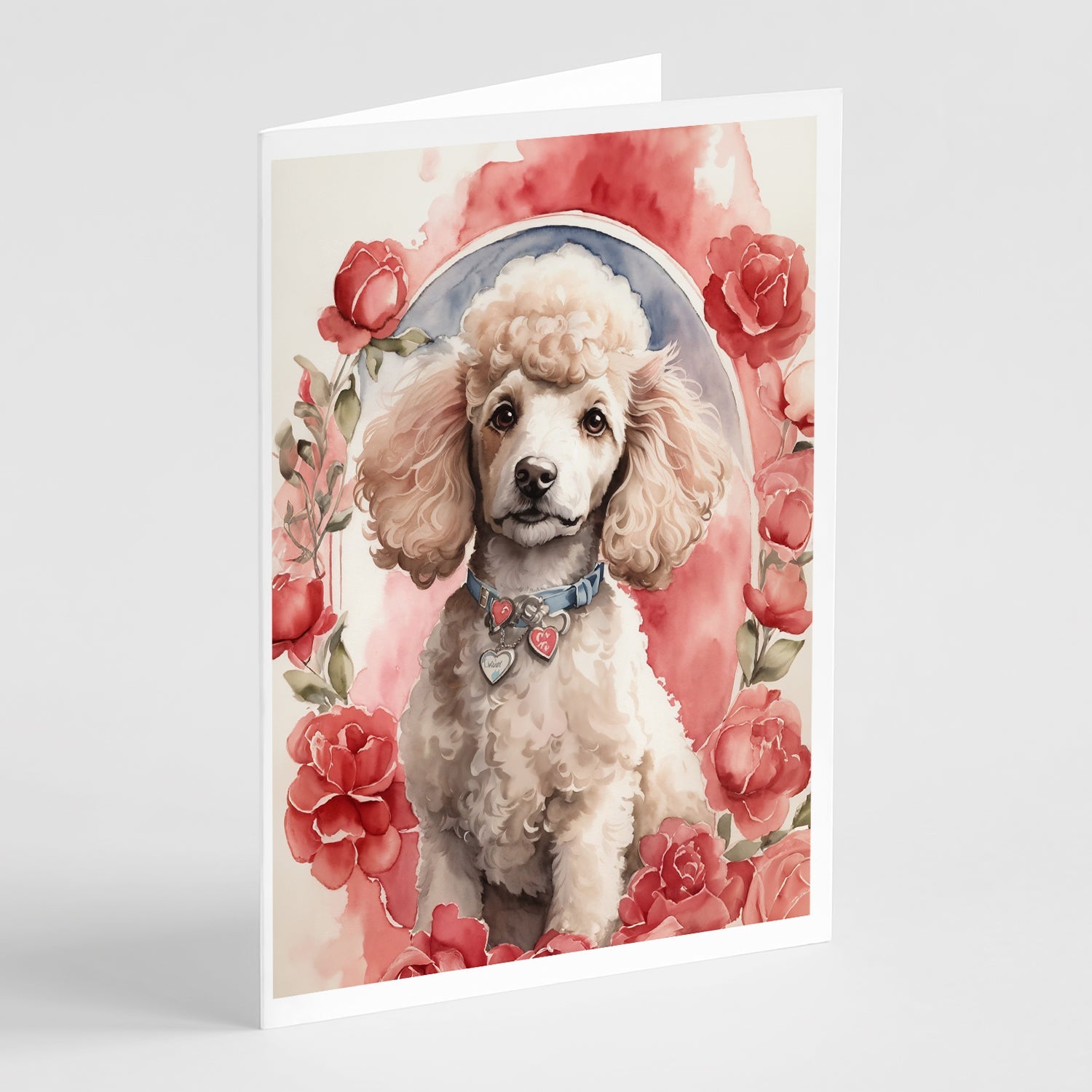 Poodle Valentine Roses Greeting Cards Pack of 8 Blank Cards with Envelopes Whimsical A7 Size 5x7