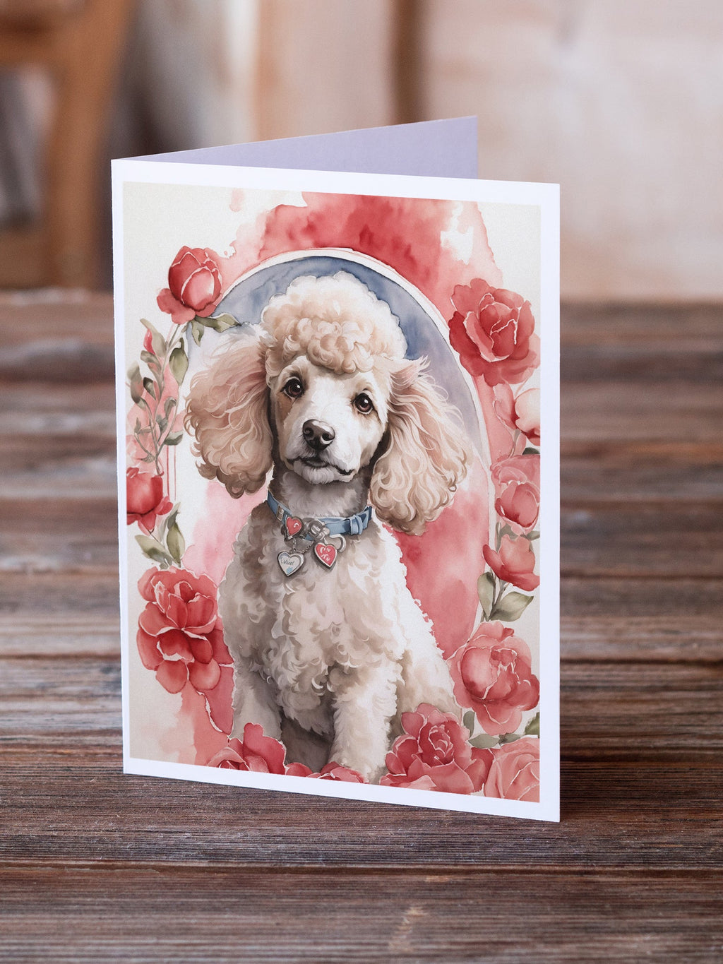 Poodle Valentine Roses Greeting Cards Pack of 8 Blank Cards with Envelopes Whimsical A7 Size 5x7