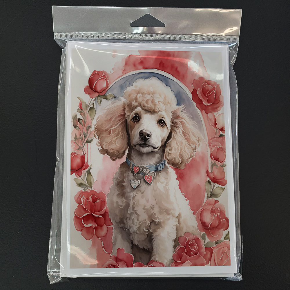 Poodle Valentine Roses Greeting Cards Pack of 8 Blank Cards with Envelopes Whimsical A7 Size 5x7