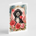 Portuguese Water Dog Valentine Roses Greeting Cards Pack of 8 Blank Cards with Envelopes Whimsical A7 Size 5x7