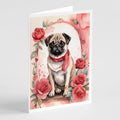 Pug Valentine Roses Greeting Cards Pack of 8 Blank Cards with Envelopes Whimsical A7 Size 5x7