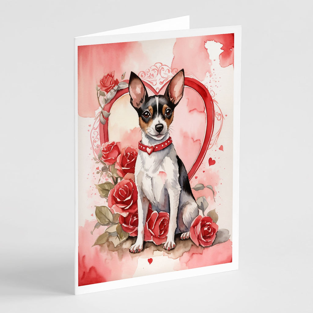 Rat Terrier Valentine Roses Greeting Cards Pack of 8 Blank Cards with Envelopes Whimsical A7 Size 5x7