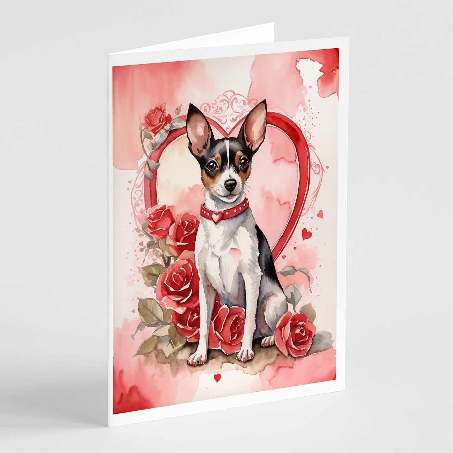 Rat Terrier Valentine Roses Greeting Cards Pack of 8 Blank Cards with Envelopes Whimsical A7 Size 5x7