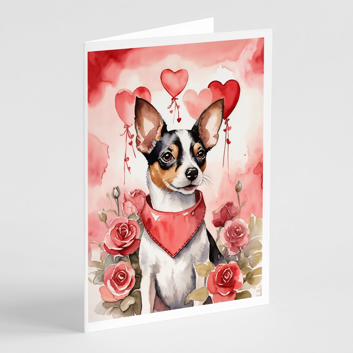 Rat Terrier Valentine Roses Greeting Cards Pack of 8 Blank Cards with Envelopes Whimsical A7 Size 5x7