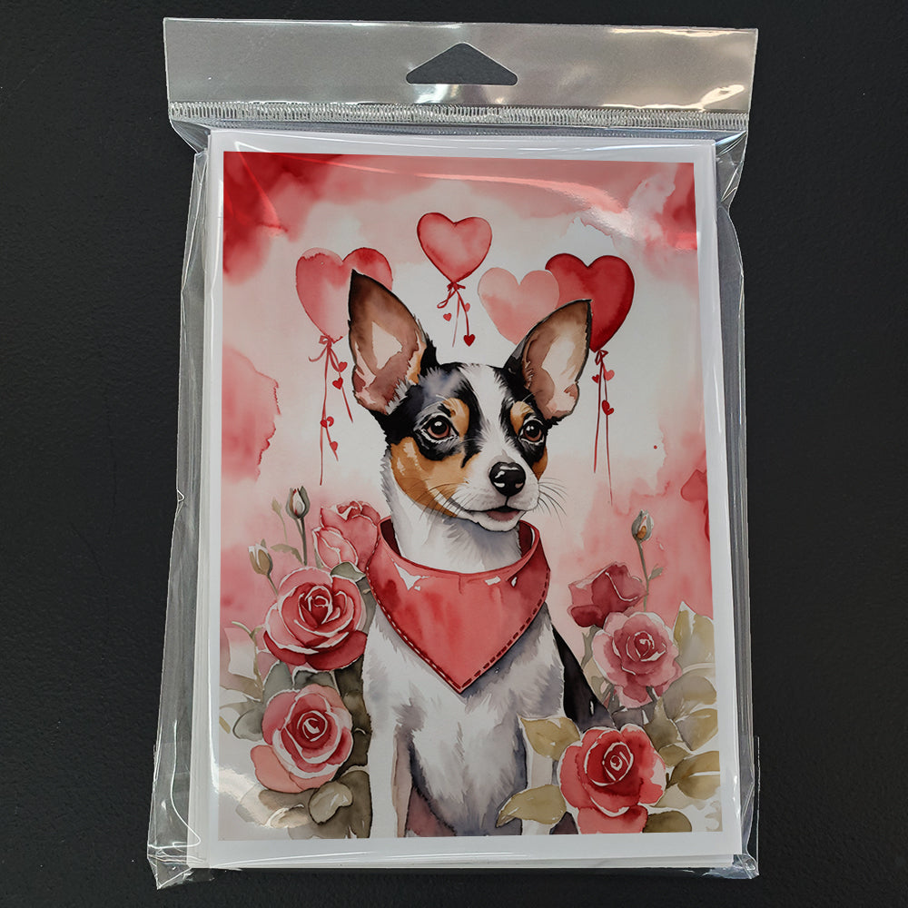 Rat Terrier Valentine Roses Greeting Cards Pack of 8 Blank Cards with Envelopes Whimsical A7 Size 5x7