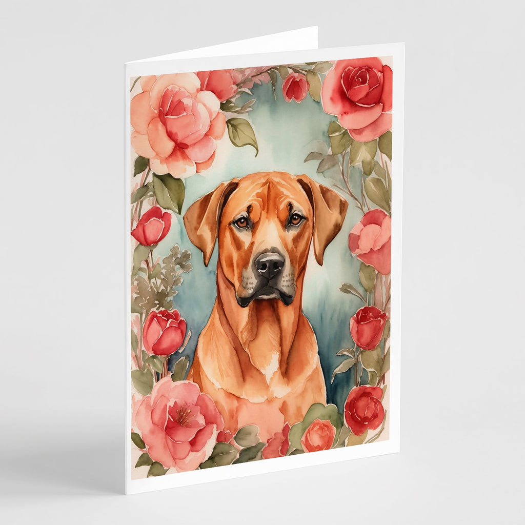 Rhodesian Ridgeback Valentine Roses Greeting Cards Pack of 8 Blank Cards with Envelopes Whimsical A7 Size 5x7