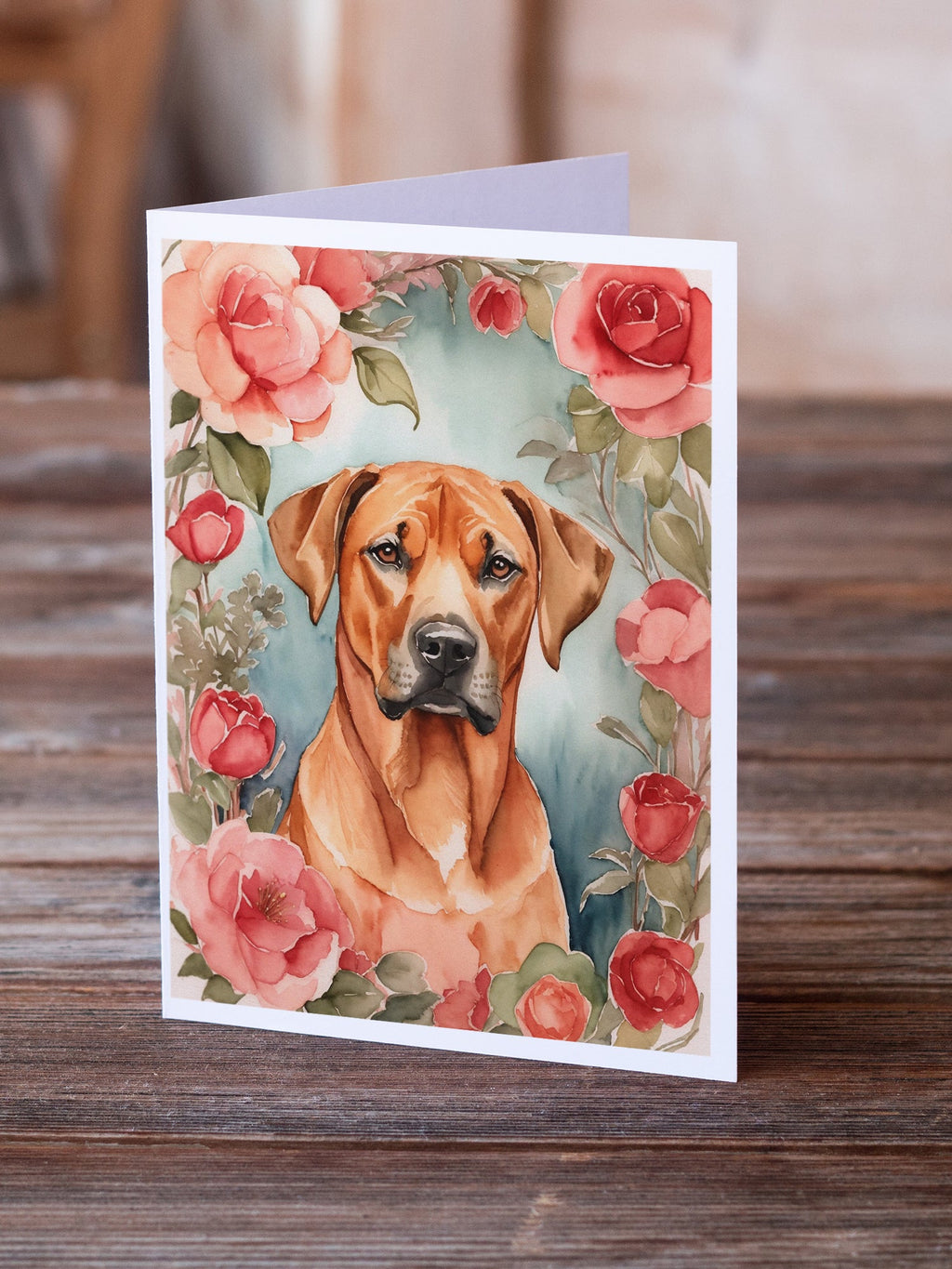 Rhodesian Ridgeback Valentine Roses Greeting Cards Pack of 8 Blank Cards with Envelopes Whimsical A7 Size 5x7