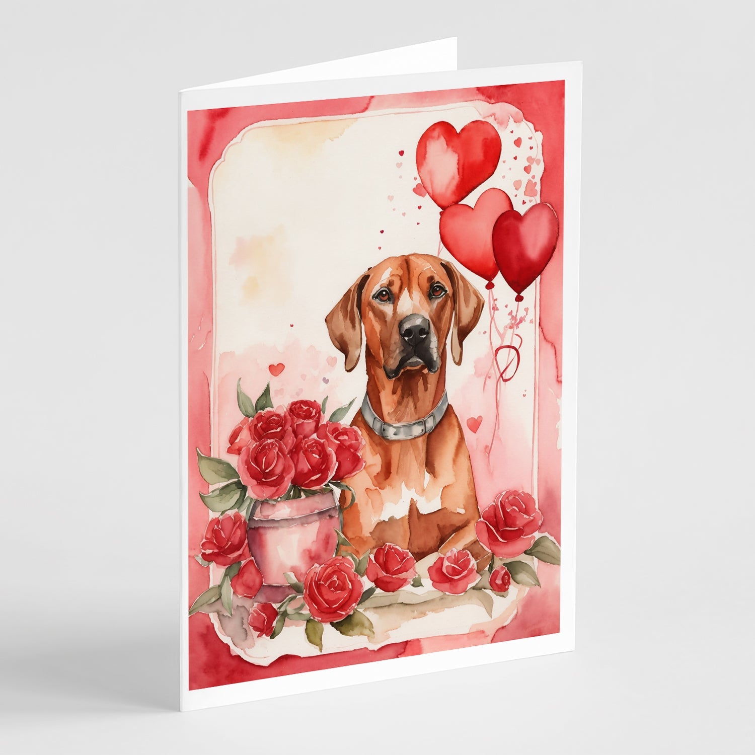 Rhodesian Ridgeback Valentine Roses Greeting Cards Pack of 8 Blank Cards with Envelopes Whimsical A7 Size 5x7