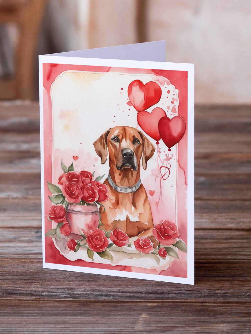 Rhodesian Ridgeback Valentine Roses Greeting Cards Pack of 8 Blank Cards with Envelopes Whimsical A7 Size 5x7